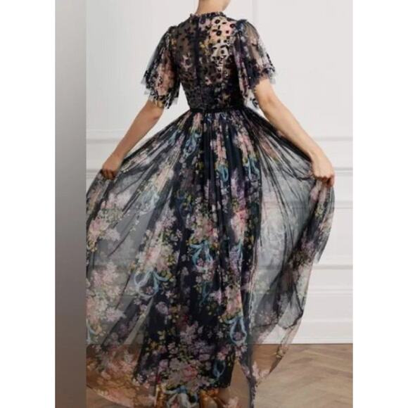 NEEDLE & THREAD Sz 8 UK 4 US Black Floral Beaded Long Maxi Dress Gown NWT - Picture 12 of 15